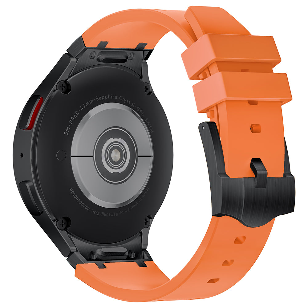 For Samsung Galaxy Watch6 / Watch 5 / Watch4 Soft Strap Silicone Watch Band with Black Connector - Black+Orange For Samsung Galaxy Watch6 / Watch 5 / Watch4 Soft Strap Silicone Watch Band with Black Connector - Black+Orange